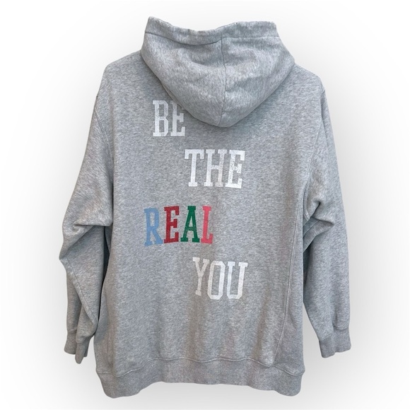 Aerie Oversized pullover hoodie, grey, cotton, back graphic, size M - Picture 2 of 13